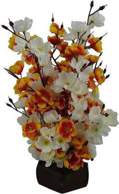 blue penguin Blossom Orchid Bunch, Unique, White, Orange Orchids Artificial Flower  with Pot(13 inch, Pack of 1)