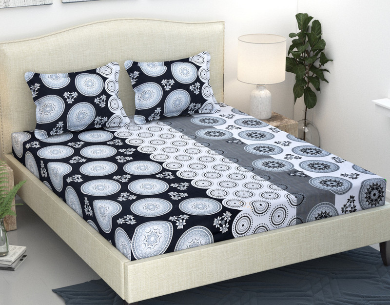 kihome 200 TC Cotton Double Printed Bedsheet(Pack of 3, Multicolor)