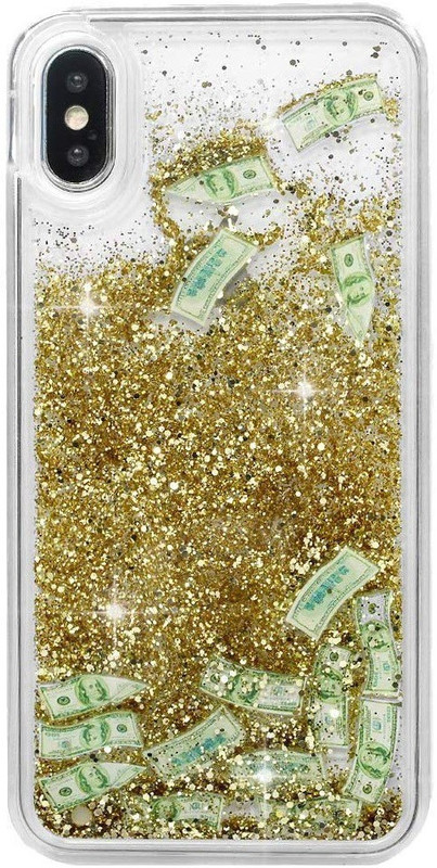 anjalicreations Back Cover for Apple iPhone XS Max(SILVER GLITTER INSIDE WITH PRINTED MONEY STICKER ON THE COVER)