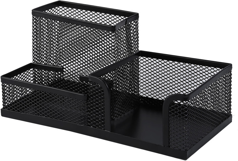 abtrix with ab 3 Compartments Metal Stand Organizer for Desk Table(Black)