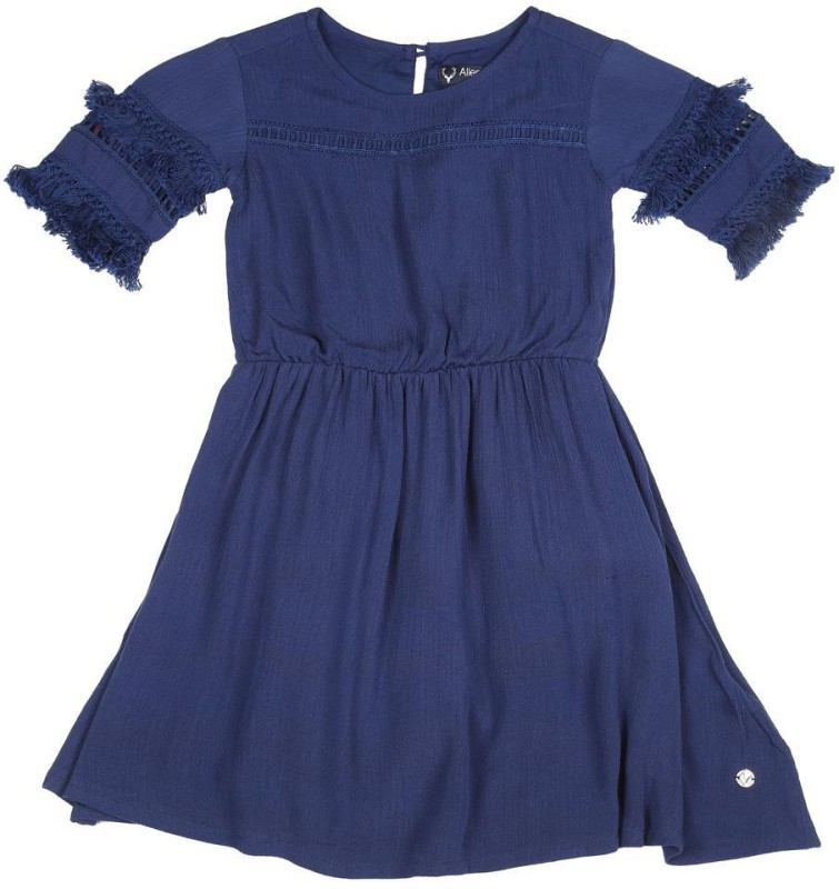 Allen Solly Girls Midi/Knee Length Casual Dress(Dark Blue, Half Sleeve)