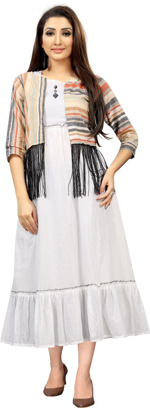 style factory apparel Festive & Party Self Design Women Kurti(White, Multicolor)