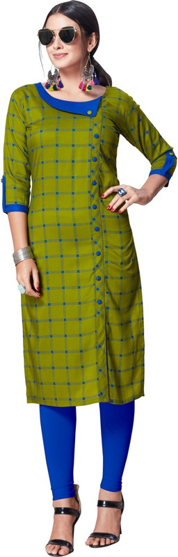 krisha print Casual Checkered Women Kurti(Light Green)