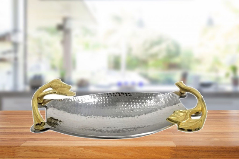 stupefying Brass Golden & Silver Serving Tray (PCK Of 1) Tray