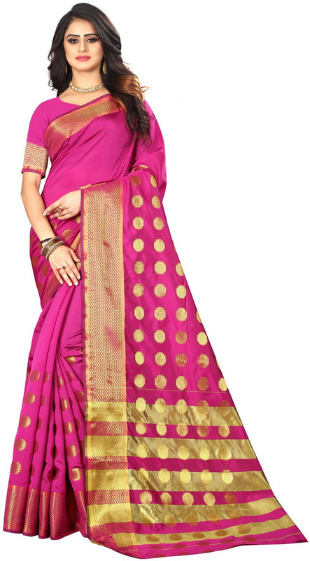 shoppershopee Woven Kanjivaram Poly Silk Saree(Pink)