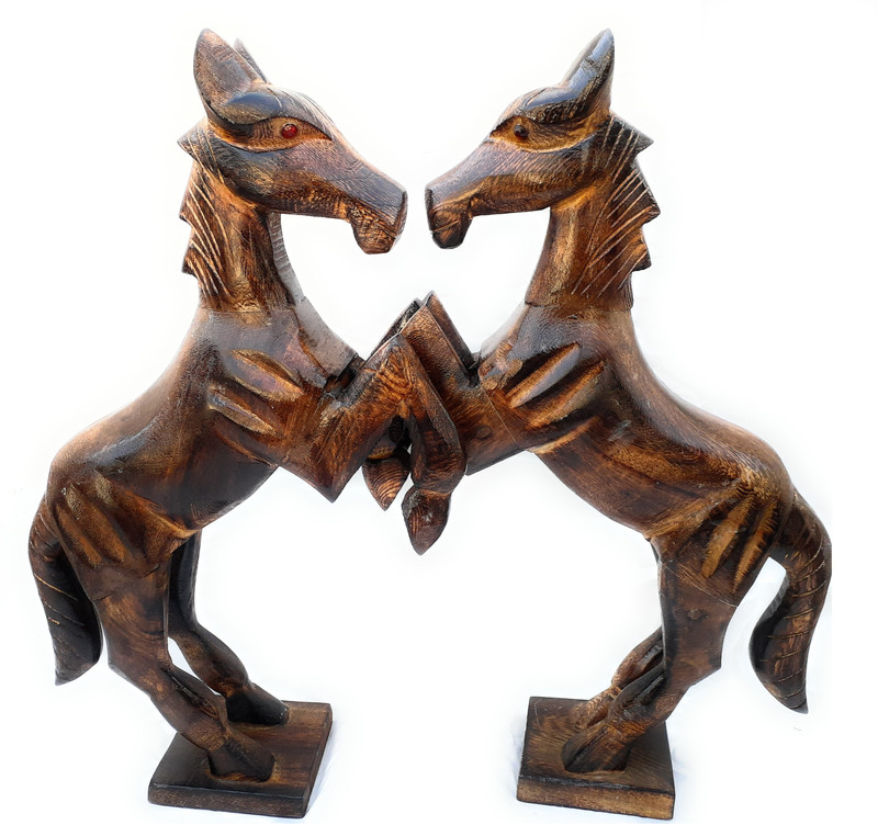 mdwood Wooden big horse set of 2 Decorative Showpiece  -  34 cm(Wood, Brown)