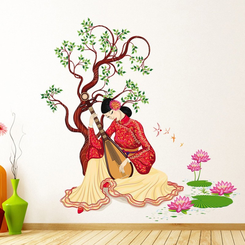 Aquire 110 cm A Chinese Girl Playing Lute Under The Tree - Double Sheet Sticker(Pack of 1)