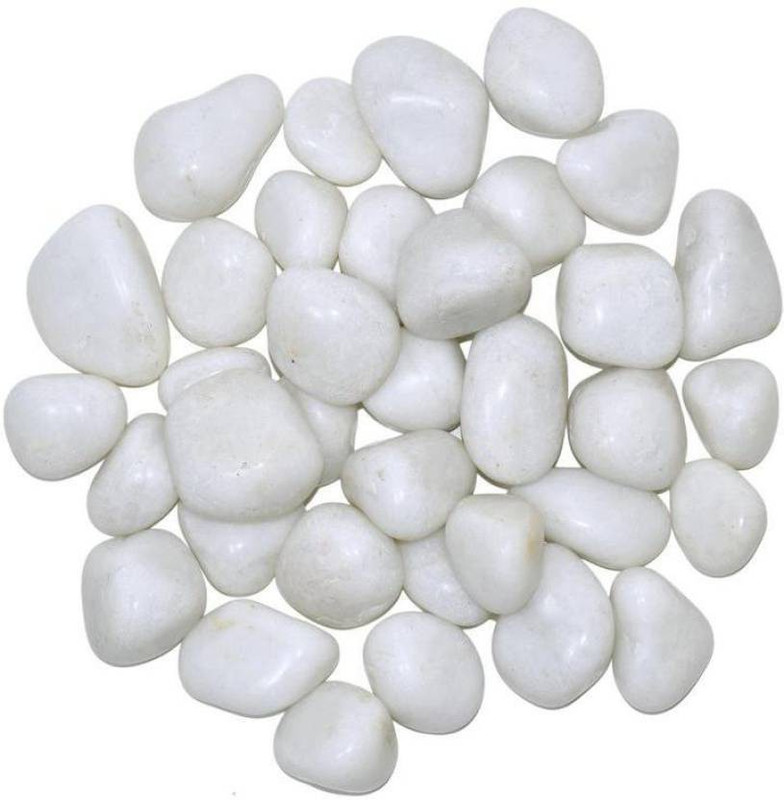 live with alive White Pebbles for Home Decor 1kg with one key chain Polished Round, Oval Granite Pebbles(White 1 kg)