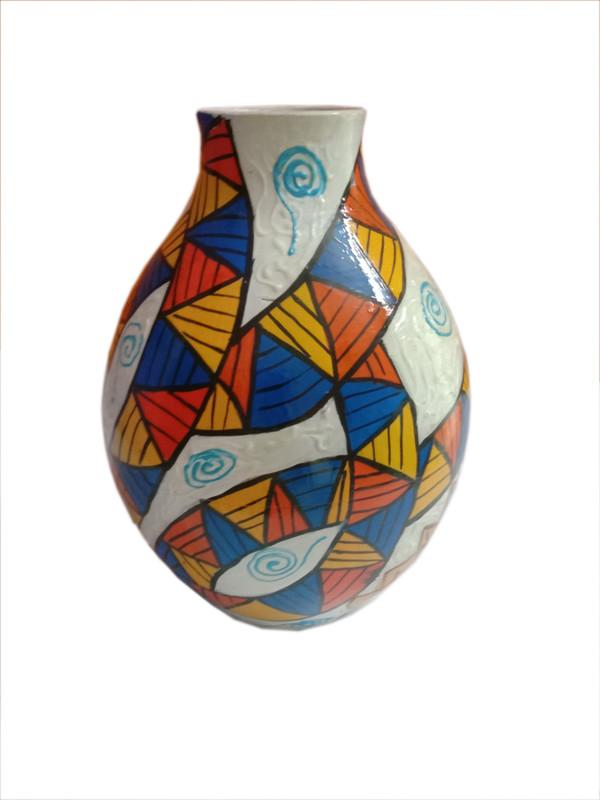 evonica Evonica Hand painted Decorative Terracotta clay Flower Vase Terracotta Vase(8 inch, White, Multicolor)
