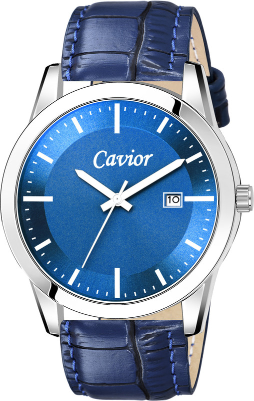 cavior CAV-026-BBM CAV-026-BBM New Premium Blue Round Attractive Dial With Blue Leather Strap Water Resisant Date Working Wrist Analog Watch- For Men Analog Watch  - For Men