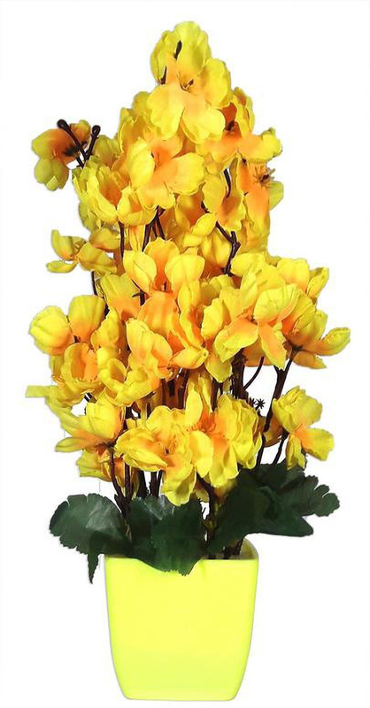 blue penguin Blossom Orchid Bunch, Unique, Yellow Orchids Artificial Flower  with Pot(12 inch, Pack of 1)
