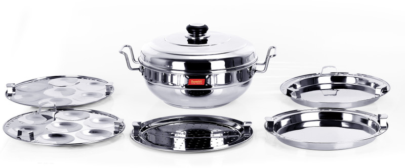 Sumeet Bottom Multi Kadhai Set with Lid and 5 Plates Induction & Standard Idli Maker(5 Plates , 14 Idlis )