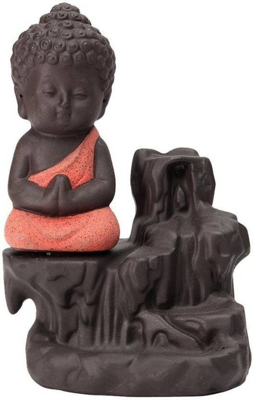 m ball Meditating Monk Buddha Smoke Backflow Cone Decorative Showpiece - 12 cm (Polyresin-Orange) Polyresin Incense Holder(Orange)