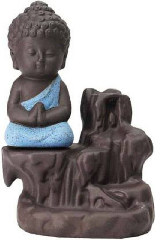 m ball Meditating Monk Buddha Smoke Backflow Cone Decorative Showpiece - 12 cm (Polyresin-Blue) Polyresin Incense Holder(Blue)