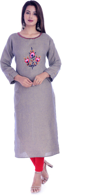 vinayak outfits Women Embroidered Straight Kurta(Grey)