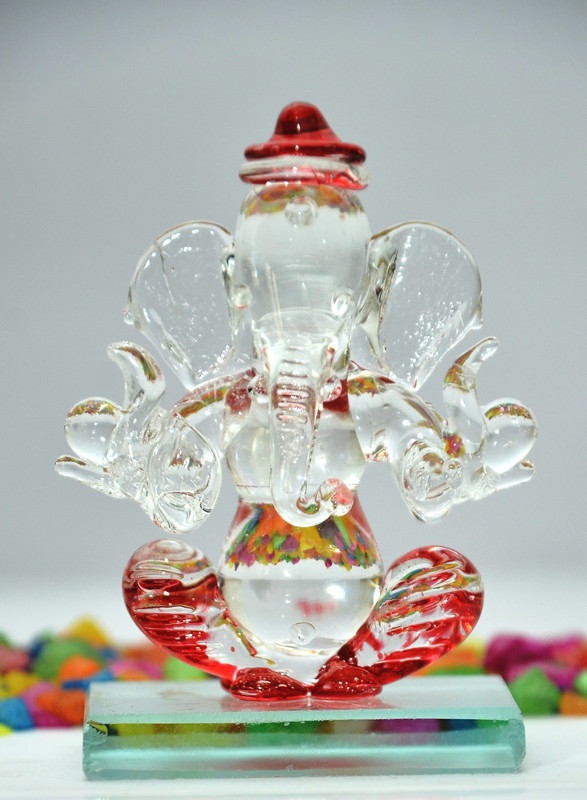 craftfry Crystal Glass Ganesha Double Face Ganesha Idol for Home and Office Decorative Showpiece  -  7.5 cm(Crystal, Red)