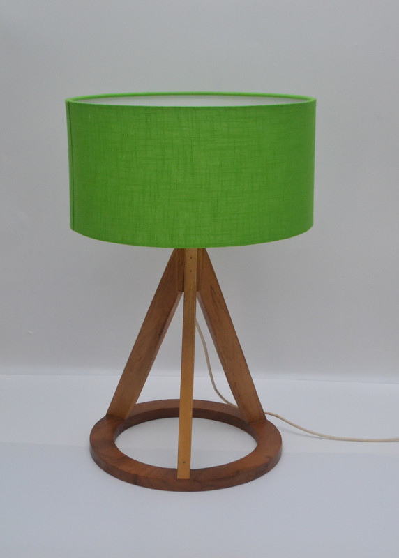 wowcrafts Textured Green Color Hand Loom Rich Fabric Round Table Lamp(55 cm, Green)