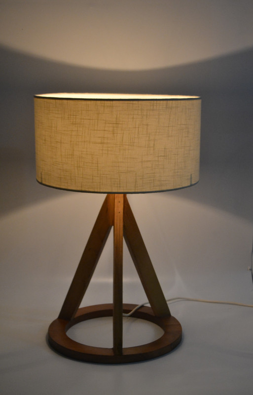 wowcrafts Textured Beige Color Hand Loom Rich Fabric Round Table Lamp(55 cm, Beige)