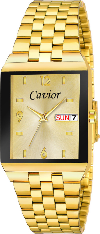 cavior Polish Gold Strap Day And Date Display CAV-053DDC-M-SGG Gold Dial Stainless Steel Special Gold Polish Day And Date Functioning Analog Watch-For Men Analog Watch  - For Men