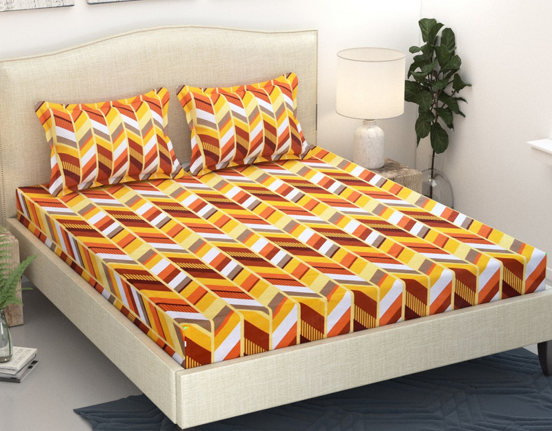 kihome 200 TC Cotton Double Printed Bedsheet(Pack of 3, Yellow)