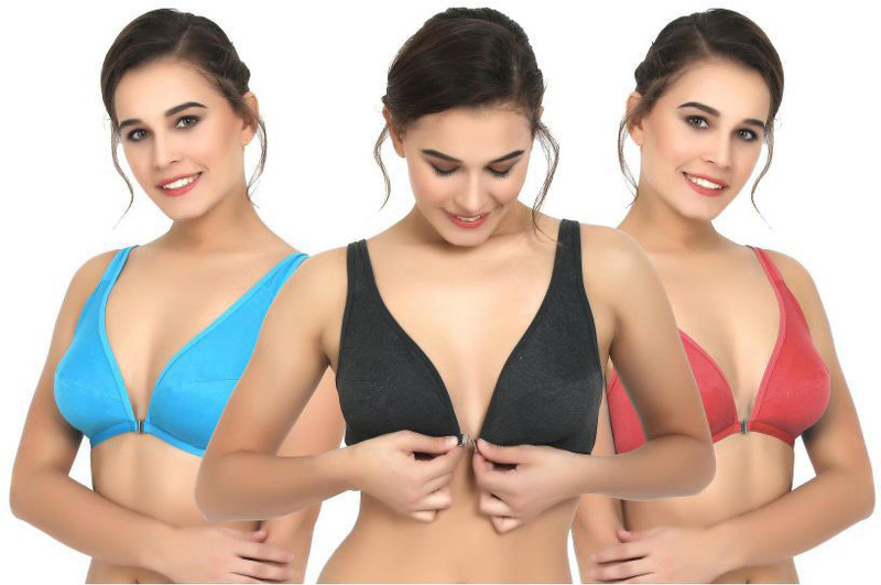 small candy Small Candy Womens Push-up Non Padded Front Open Cotton Blend Bra Women Push-up Non Padded Bra(Multicolor)