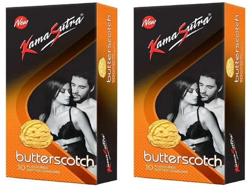 Kamasutra Butterscotch Flavoured Dotted Condom 10PCS Each (Pack of 2) Condom(Set of 2, 20 Sheets)