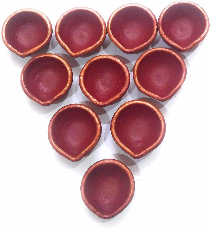 budsnbeau Colorful Diwali Diya for Decoration | Mitti Diya for Puja | Designer Diwali Diya Oil Lamp | Diya for Pooja (Set of 20) - D4 Terracotta (Pack of 20) Table Diya Set(Height: 2.1 inch)