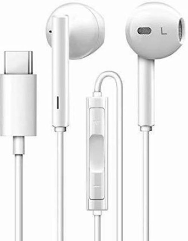 dhriyag Noise Canceling Type-C Stereo Earphones Wired Headset with Mic(White, In the Ear)