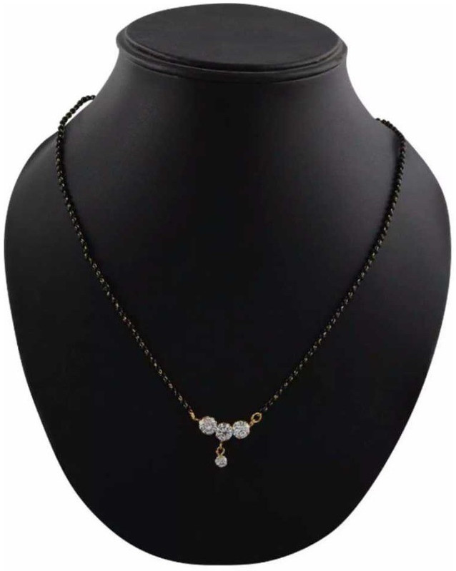 shining angel Gold Plated American Diamond Mangalsutra with Black Beaded Chain for Women Brass Mangalsutra