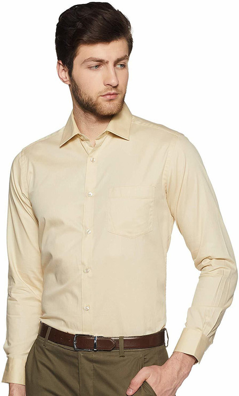 vyalin Men Solid Casual Beige Shirt