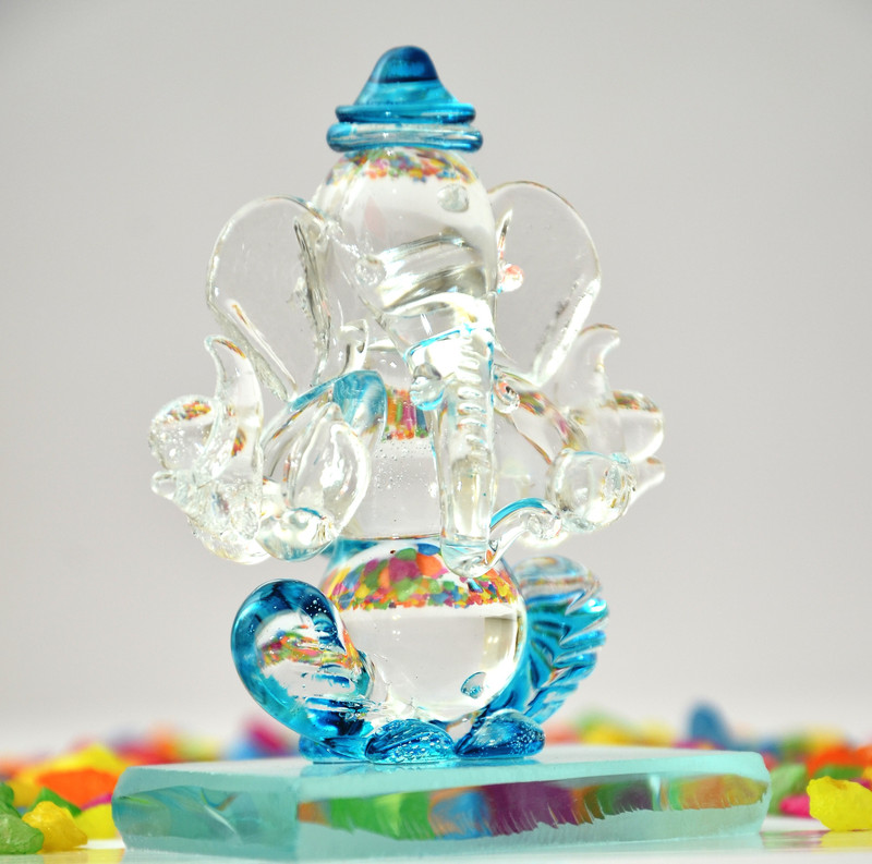 craftfry Crystal Double Face Ganesh Idol in Sky Blue Decorative Showpiece  -  7.5 cm(Crystal, Blue)