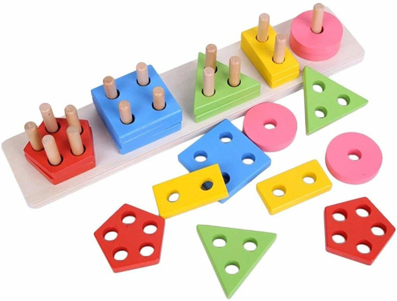jeaah Geometric Board Block Stacking Sorting Puzzle Toys for Kids(Multicolor)