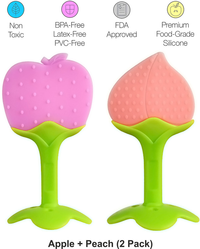 Mahikrite Baby Fruit Shape Silicone Teethers FDA-Approved Soft Silicone, BPA-Free for Infants Baby Boys & Girls (2 Pack) Teether(Pink)