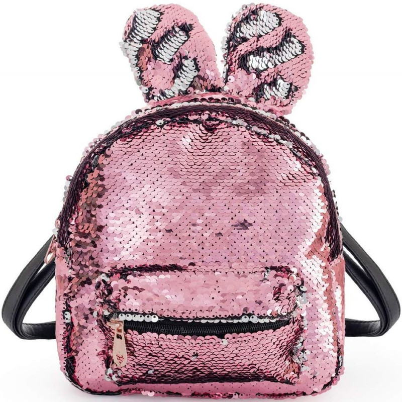 tedmei AK Women Girls Fashion Cute Rabbit Ears Backpack Sequins Shoulder Bag Schoolbag Travel Daypack (Pink & Silver) 5 L Backpack(Pink)