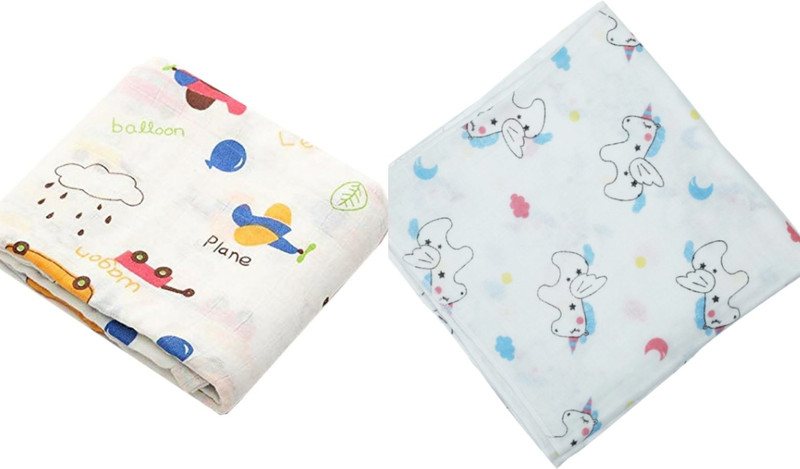 lillypupp Printed Single Swadding Baby Blanket(Cotton, White)