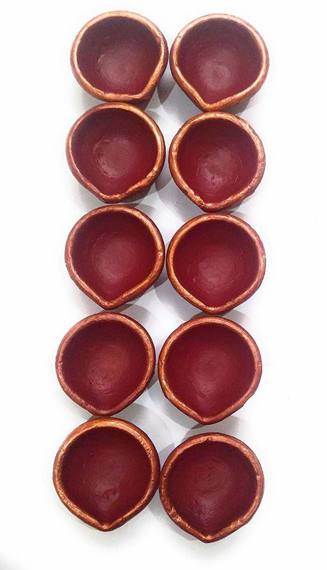 budsnbeau Colorful Diwali Diya for Decoration | Mitti Diya for Puja | Designer Diwali Diya Oil Lamp | Diya for Pooja (Set of 30) with Free Laxmi Charan - D4 Terracotta (Pack of 33) Table Diya Set(Height: 2.1 inch)