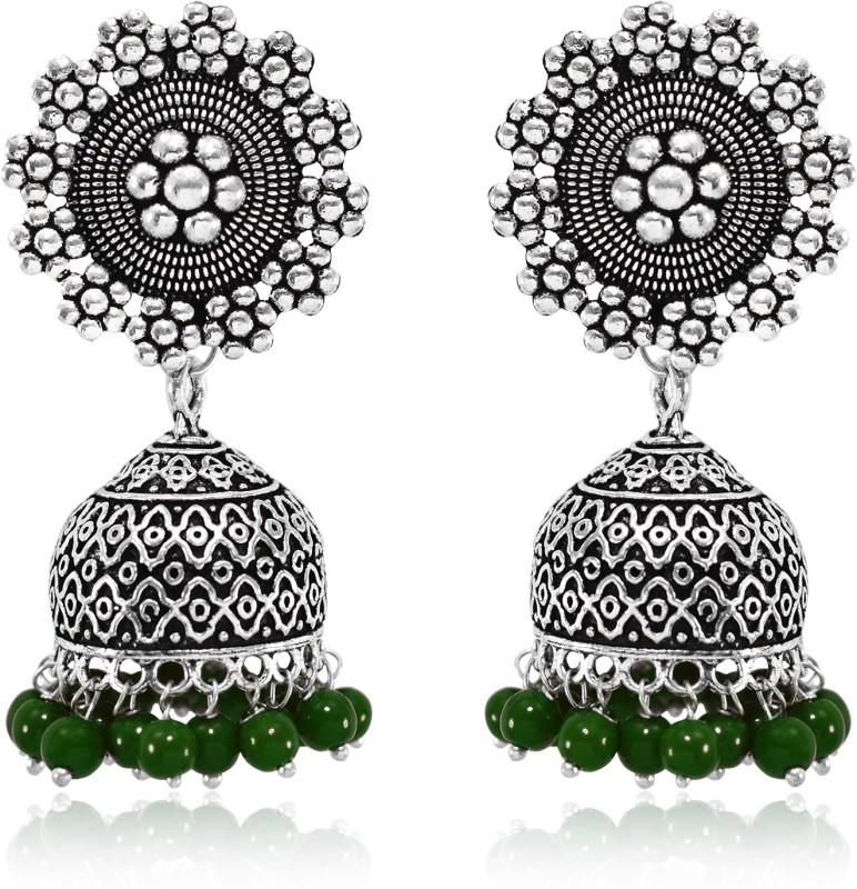 SHI Jewellery Afghani Tribal German Silver Green Colour Brass Jhumki Earring