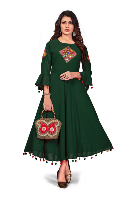 aaliya fashion Women Applique Gown Kurta(Green)