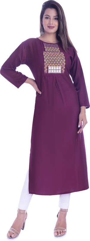 vinayak outfits Women Embroidered Straight Kurta(Purple)