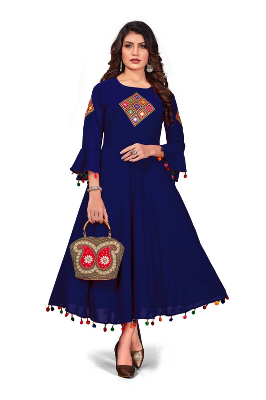 aaliya fashion Women Applique Gown Kurta(Blue)