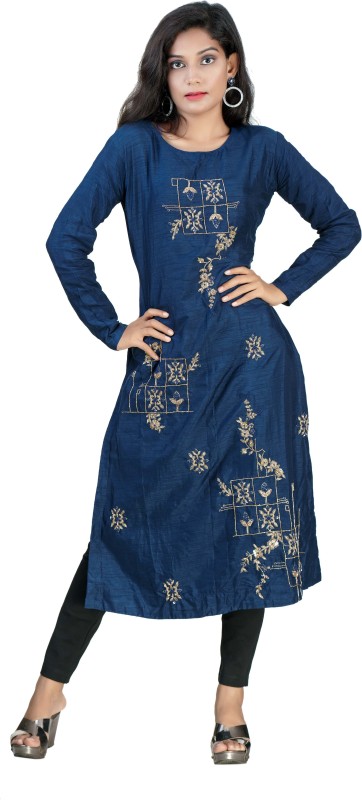 Nisha Natthani Festive & Party Embroidered Women Kurti(Blue)