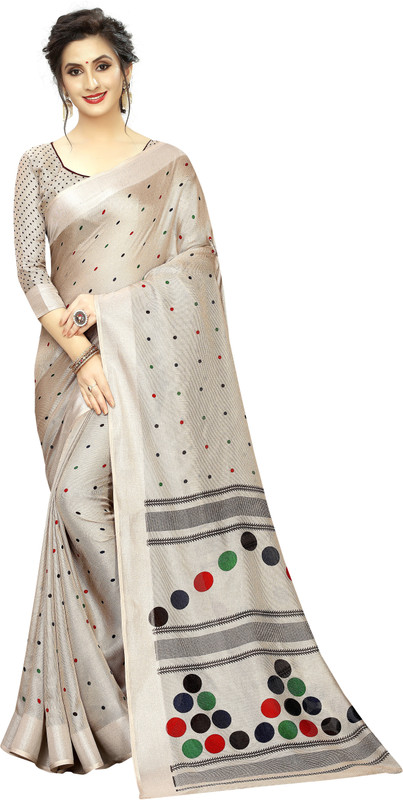 shopivatestore Printed Kerala Cotton Linen Blend Saree(Grey)