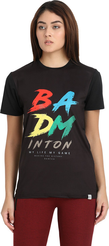 bemica Typography Women Round Neck Black T-Shirt