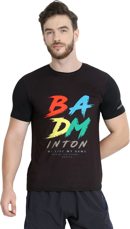 bemica Typography Men Round Neck Reversible Black T-Shirt