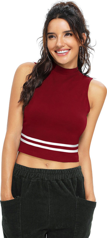 pahervesh Casual Sleeveless Solid Women Maroon Top
