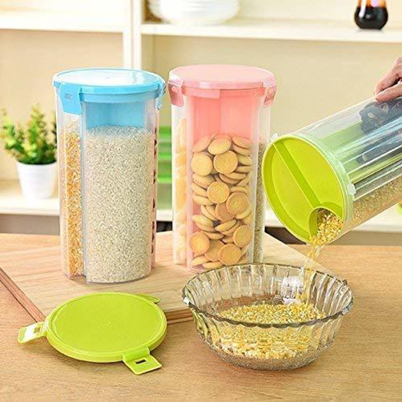 sandip Transparent Plastic Lock Food Storage Dispenser Airtight Container  - 1500 ml Plastic Grocery Container(Pack of 2, Green, Pink, Blue)