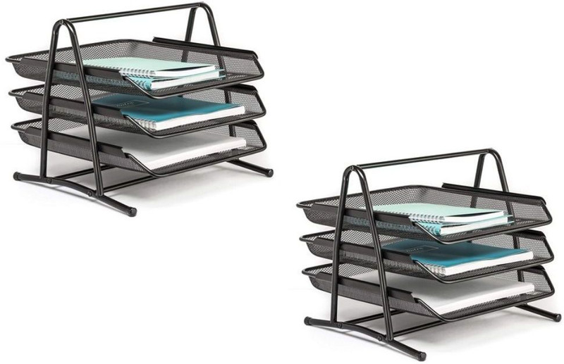 goodwill tech 3 Compartments Metal Desk Organizer(Black)