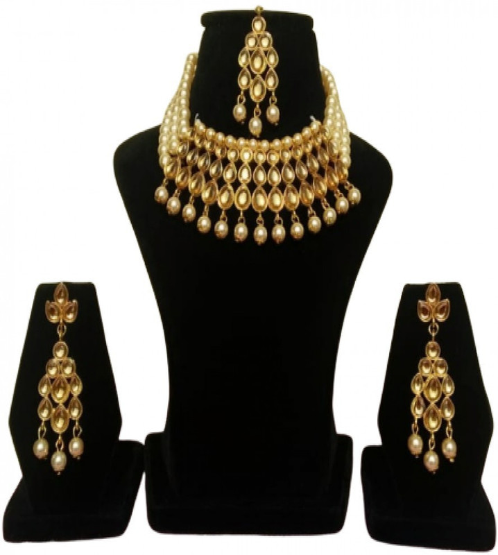 muskan creashion Brass Jewel Set(White, Gold)