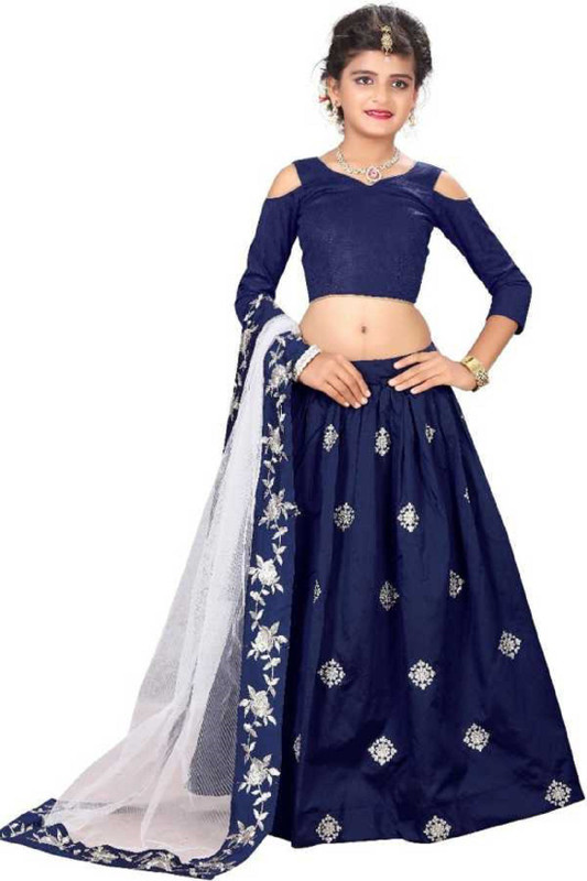 toprelease fashion Indi Girls Lehenga Choli Ethnic Wear Embroidered Lehenga, Choli and Dupatta Set(Light Blue, Pack of 1)