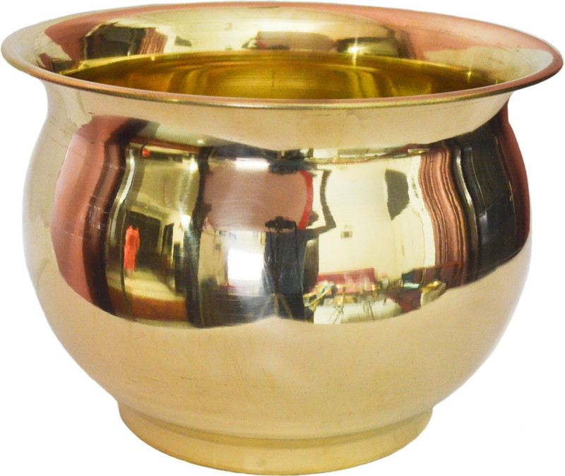 Tangerine Handcrafted Brass Plain Planter Pot- Size Dia- 12 x Height- 8.5 inch Plant Container(Metal, External Height - 21.5 cm)